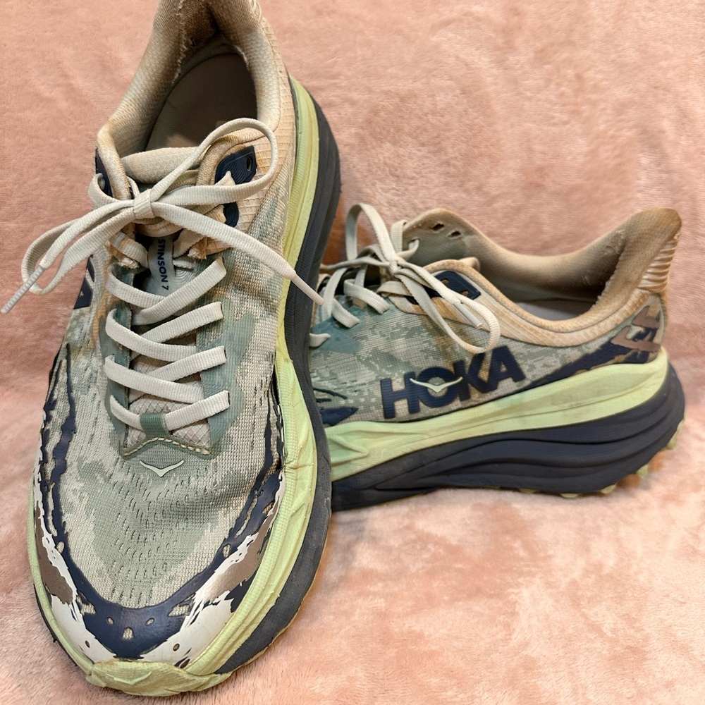 Hoka Blue and Green Athletic Shoes